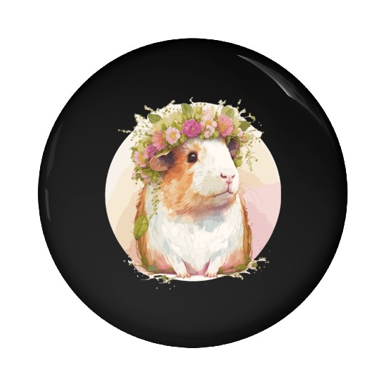 Cute Guinea Pig Flower Crown Floral Pet Rodent Lov Pin Buttons
