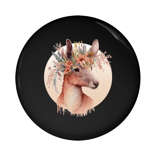 Cute Australian Kangaroo Flower Crown Animal Lover Pin Buttons