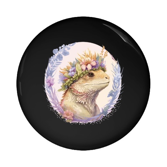 Floral Bearded Dragon Flower Crown Pet Lizard Love Pin Buttons