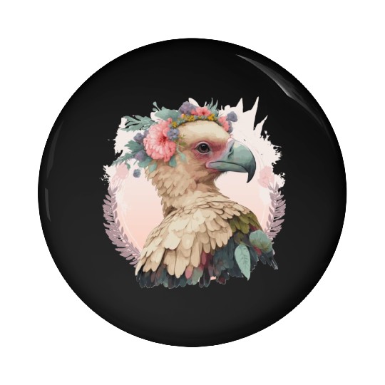 Cute Vulture Bird Flower Crown Floral Wild Birds Pin Buttons