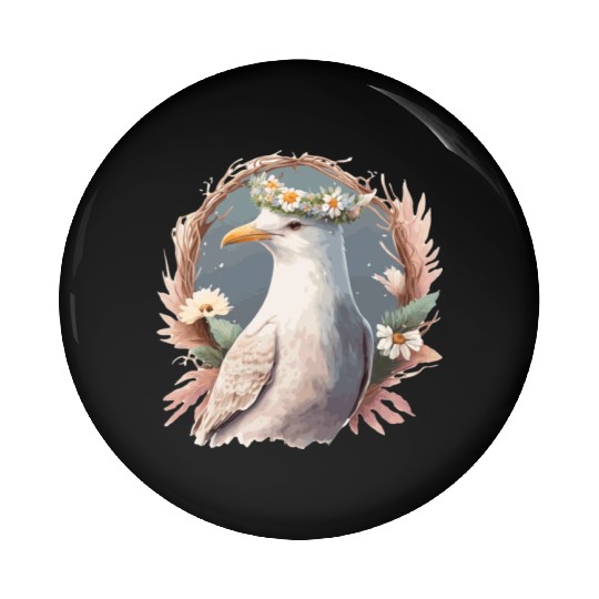 Seagull Bird Flower Crown Floral Seabirds Pin Buttons