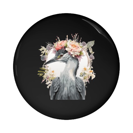 Watercolor Heron Freshwater Bird Flower Crown Flor Pin Buttons