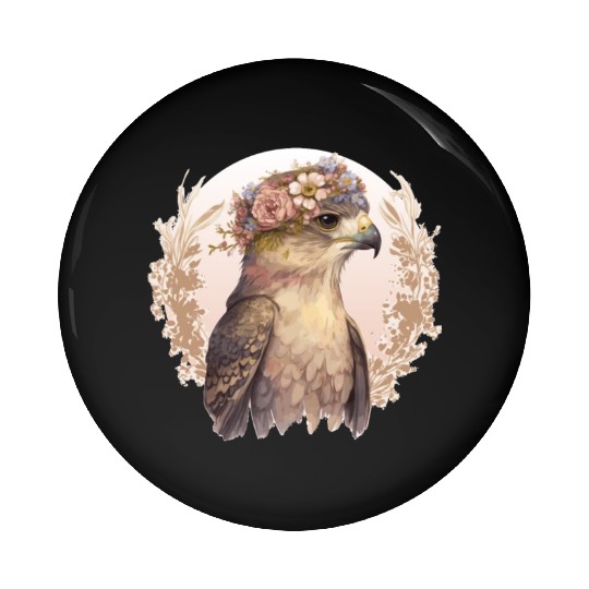 Watercolor Hawk Bird Of Prey Flower Crown Floral B Pin Buttons