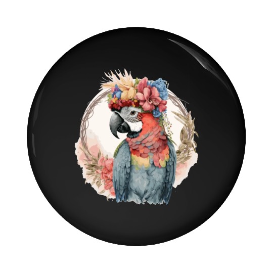 Colorful Parrot Watercolor Macaw Bird Flower Crown Pin Buttons