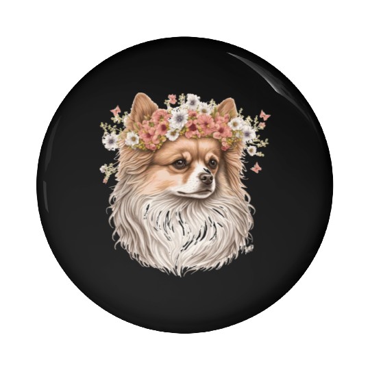 Cute Pomeranian Pom Flower Crown Pet Dog Breed Flo Pin Buttons