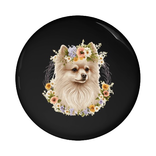 Cute Pomeranian Pom Flower Crown Pet Dog Breed Flo Pin Buttons