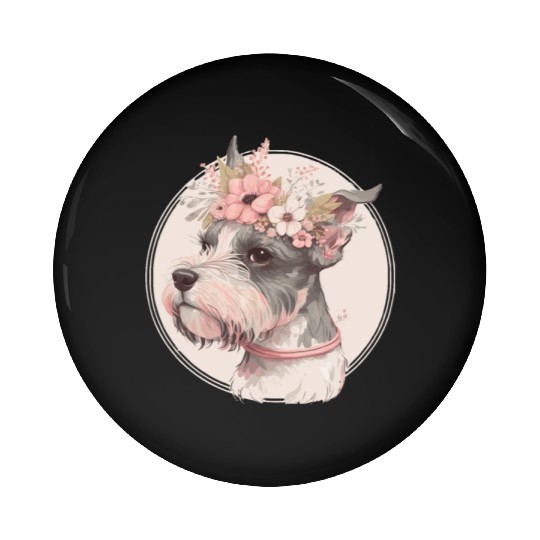 Cute Miniature Mini Schnauzer Flower Crown Pet Dog Pin Buttons