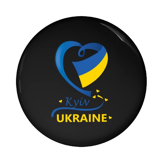 Kyiv Ukraine National Flag Heart Emblem Crest Pin Buttons