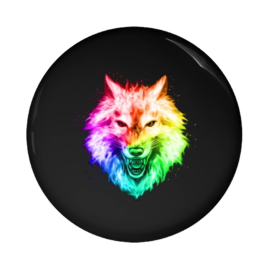 Bright Colorful Wolf Head – Rainbow Howling Wolf F Pin Buttons