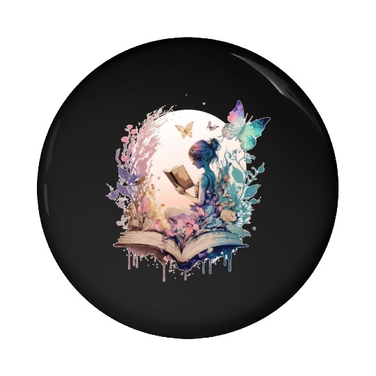 Cottagecore Watercolor Book Fairy Butterfly Librar Pin Buttons