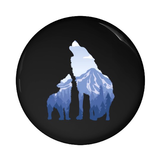 Wolf And Puppy Husky Mountains Nature Hiking Pin Buttons