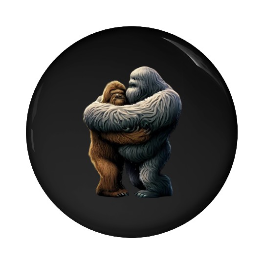Yeti hugs Bigfoot Pin Buttons