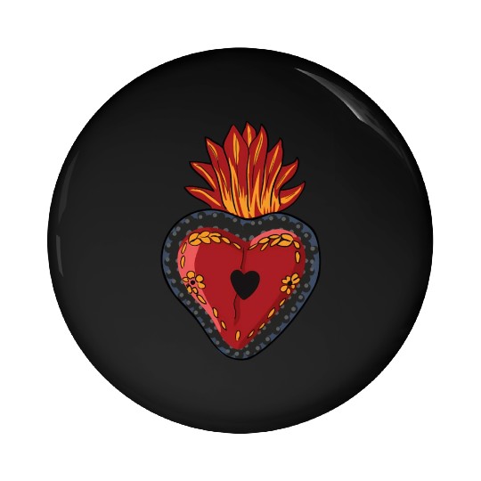 Flaming Sacred Heart Mecan Folk Devotion Symbol Pin Buttons