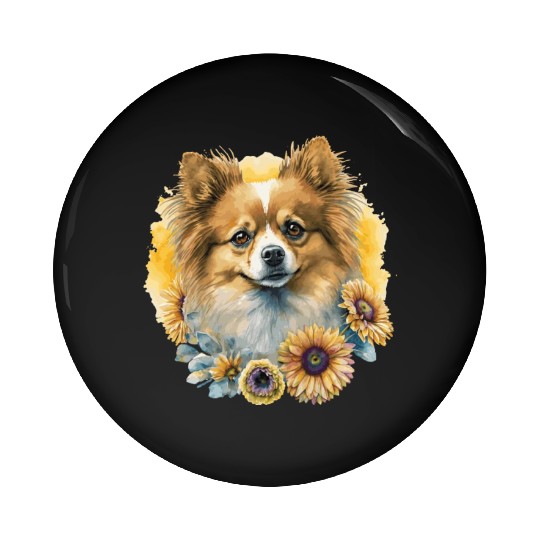 Cute Pomeranian Sunflower Dog Breed Pet Puppy Pin Buttons
