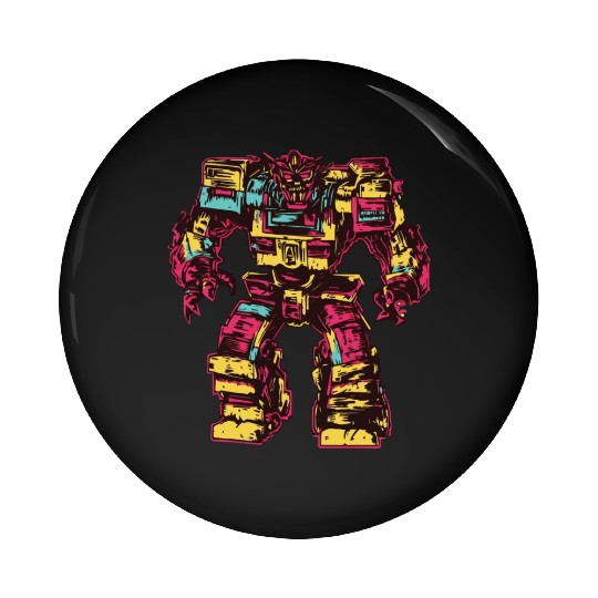 Red Pin Buttons Retro Style 90s Cartoon Comic Hero Robot