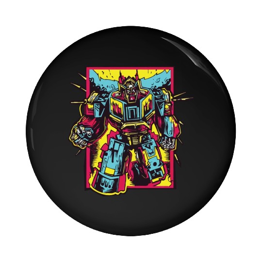 Red Pin Buttons Retro Style 90s Cartoon Comic Hero Robot