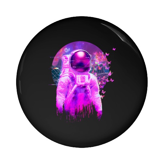 Vaporwave Retrowave Astronaut Space Butterflies Pin Buttons