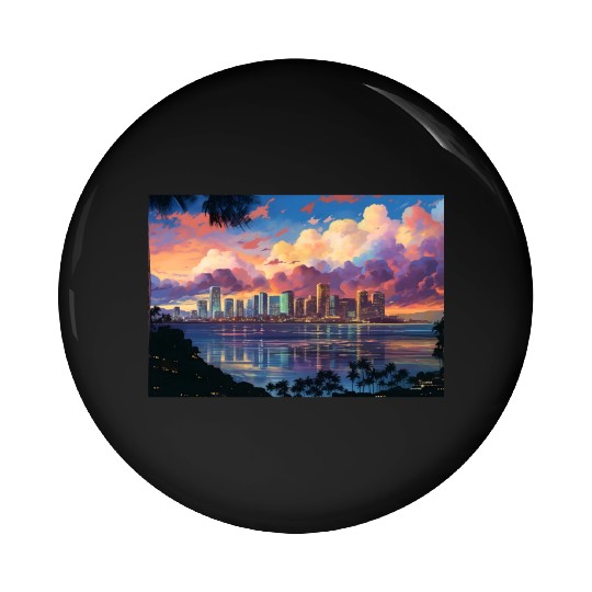 Anime Honolulu A Vibrant Anime Inspired Skyline Pin Buttons