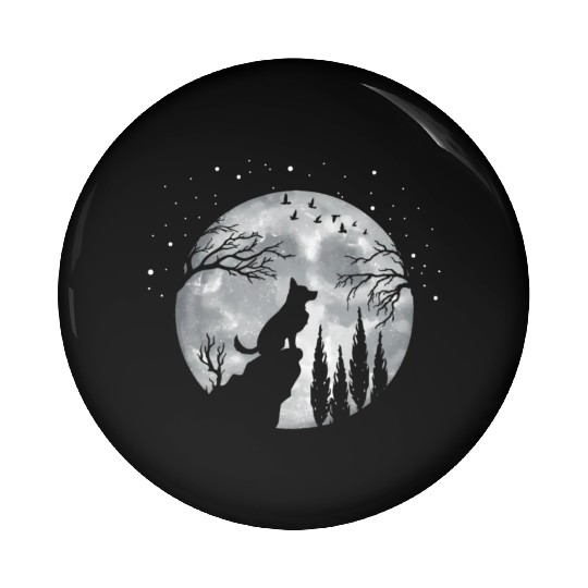 German Shepherd Dog Full Moon At Night German Pin Buttons