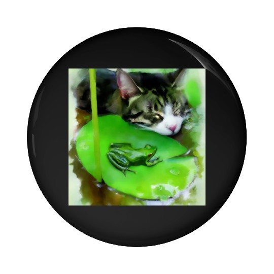 Unlikely Friends - Cat and Frog Pin Buttons