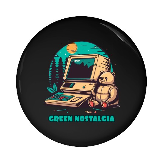 Green Nostalgia Toy Bear Nature Computer Pin Buttons
