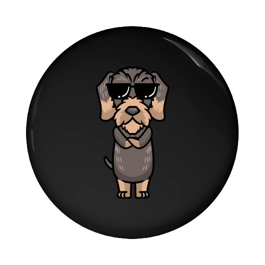 Wire-Haired Dachshund Dog With Sunglasses Pin Buttons