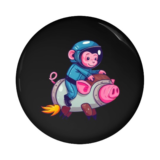 Pig and Monkey as Astronauts Pin Buttons