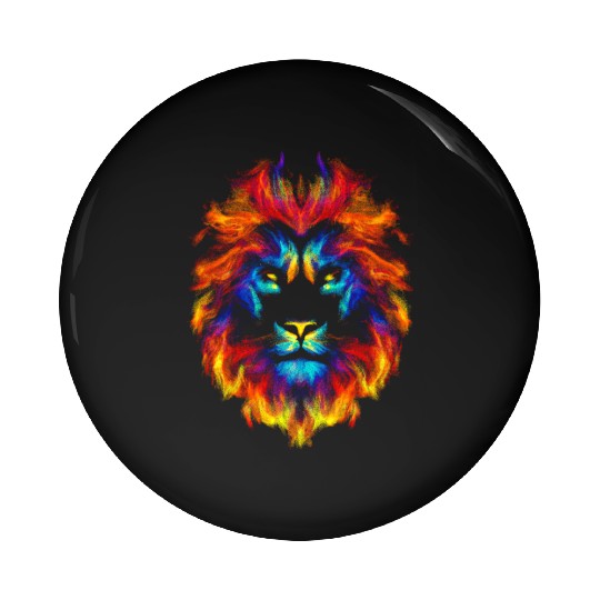 Head of a lion multi colored fire lion head leo Pin Buttons