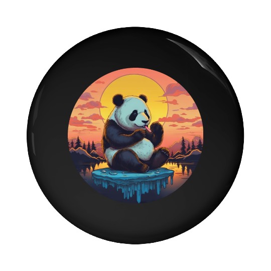 Cute Panda on Ice Floe with Sweets - Sunset Pin Buttons