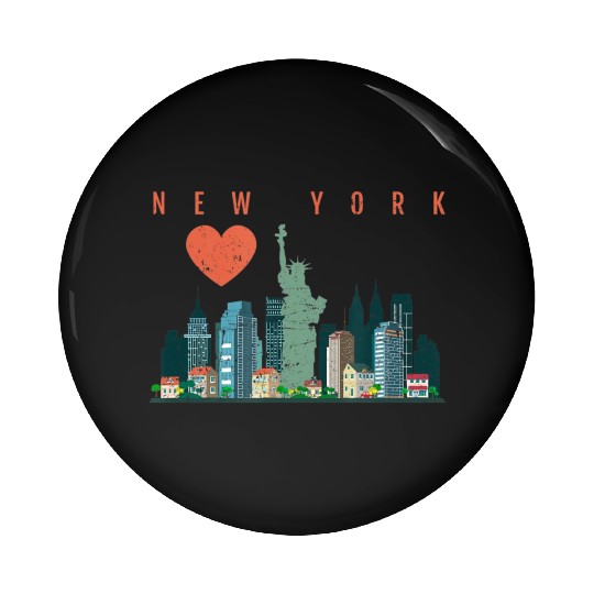 New York City Nyc Skyline Heart Distressed Style Pin Buttons