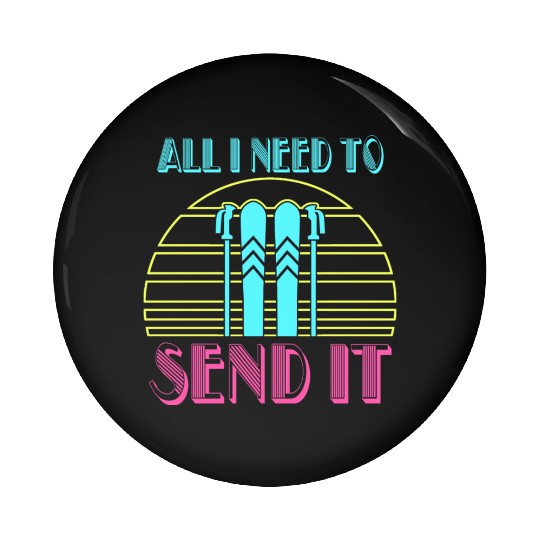 Retro Neon Send It Skiing Freestyle Skiers Ski Pin Buttons