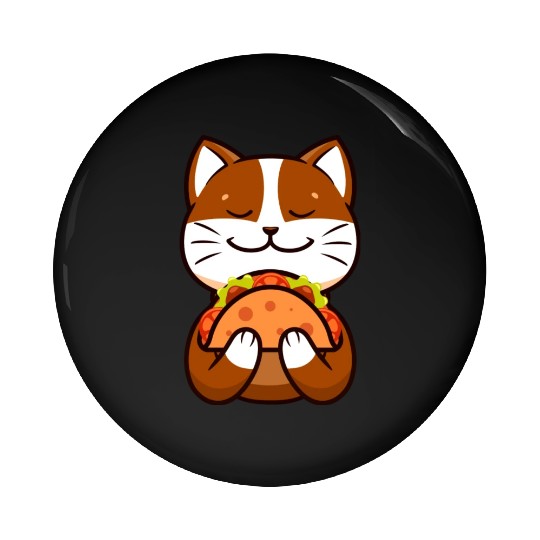 Brown Cat Cartoon Tacos Funny Cute Taco Lover Pin Buttons