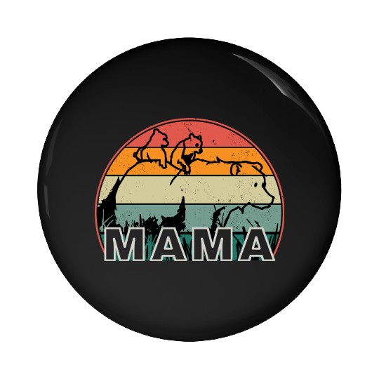Mama Bear grizzly Retro With Cubs distressed print Pin Buttons