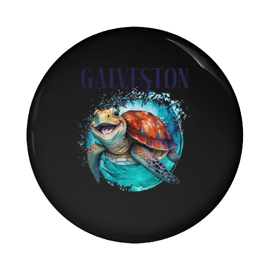 Galveston Texas Watercolor Happy Sea Turtle Pin Buttons