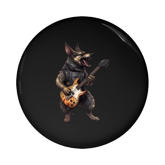 German Shepherd Dog Playing On Electric Guitar Pin Buttons