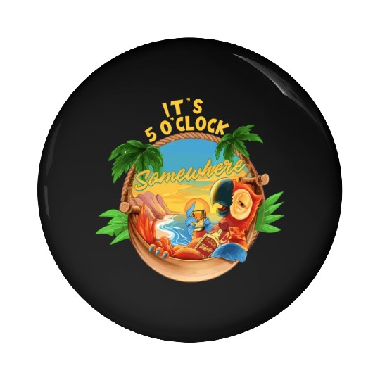 It Is 5 O'Clock Somewhere Parrot Drinking Summer Pin Buttons