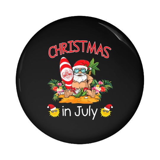 Christmas In July Funny Santa Surfing Summer Pin Buttons