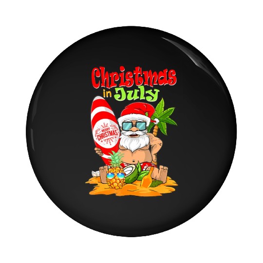 Christmas In July Funny Santa Summer Beach Pin Buttons