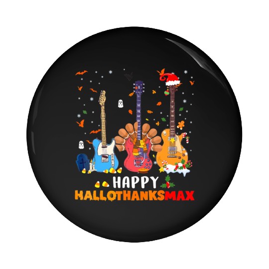 Guitar Happy Hallothanksmas Halloween Pin Buttons