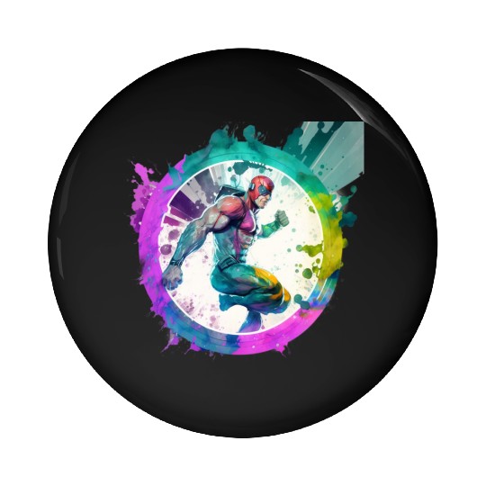 A Pop Art watercolour cyberpunk superhero swimming Pin Buttons