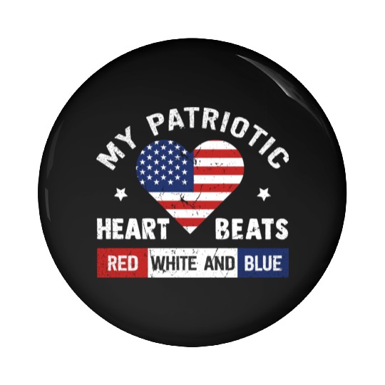 My Patriotic heart red white blue 4th of July Pin Buttons