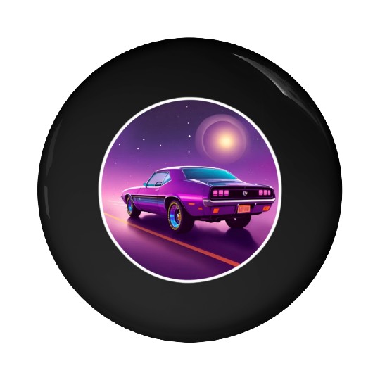 Nostalgic Retro 80s Purple Vaporwave Muscle Car Pin Buttons