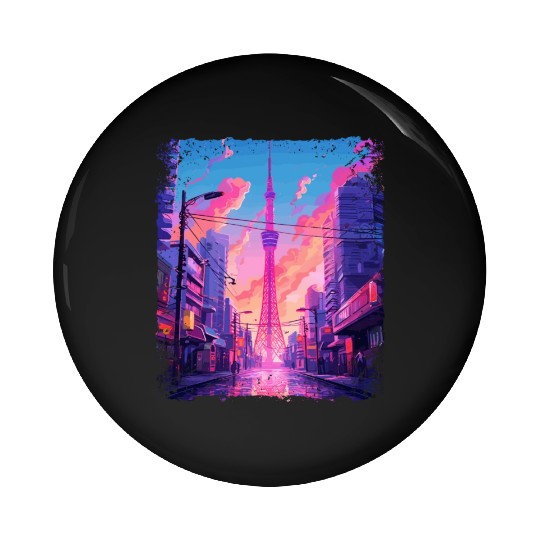 Vaporwave Aesthetic Japanese Skytree Tokyo Sight Pin Buttons