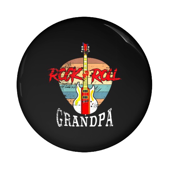 Rock And Roll Grandpa Vintage Retro Guitar Pin Buttons