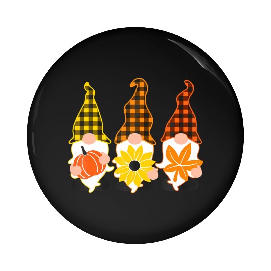 Hello Fall Autumn Plaid Gnomes Leave Pumpkin Pin Buttons