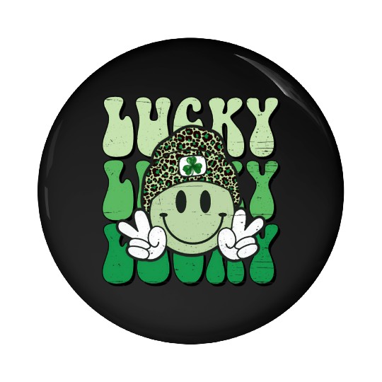 St Patric Day Lucky Shamrock Smile Face Pin Buttons