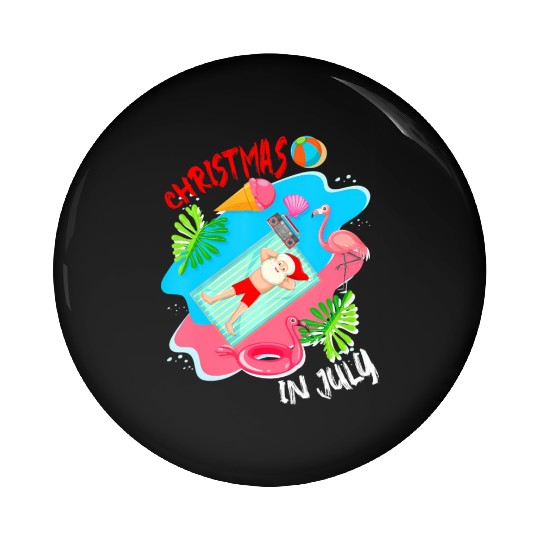 Christmas In July Santa Relaxing On Beach Cute Pin Buttons