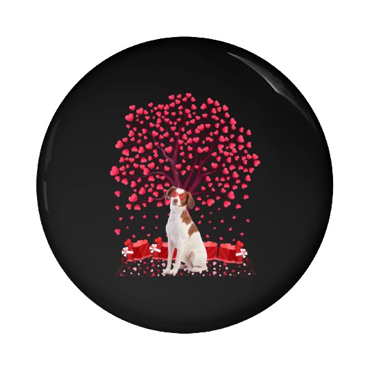 Heart Tree Brittany Spaniel Dog Valentine'S Day Pin Buttons