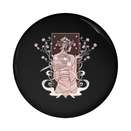 Vintage Japanese Katana Wo Kimono Cherry Blossoms Pin Buttons