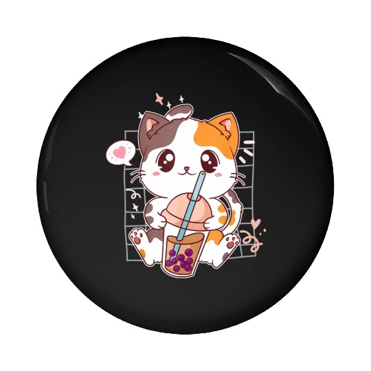 Cat Boba Tea Bubble Tea Kawaii Anime Japanese Pin Buttons